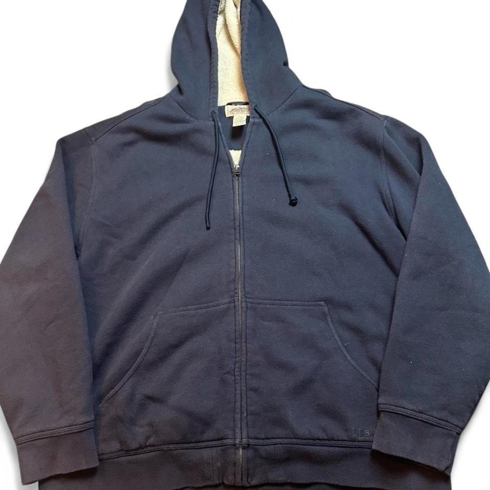 LL Bean Katahdin Iron Works Hoodie Mens XL Blue Sherpa Lined Heavy Full Zip